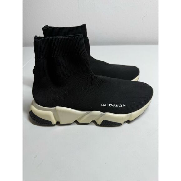 BALENCIAGA Speed Trainer Sneakers Black White Size 8 See Description - Picture 2 of 16